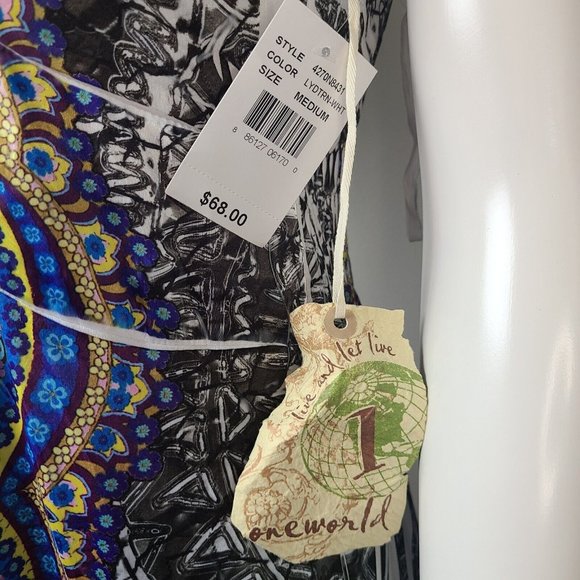 NWT ONE WORLD Multicolored Jeweled Sleeveless Sublimation Dress Womens M Medium - Picture 3 of 8